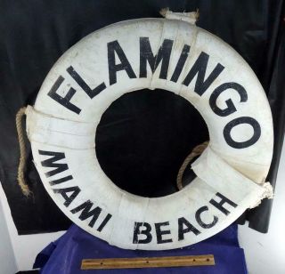 Vintage Flamingo Miami Beach Yacht Club Or Boat Or Hotel Life Preserver Nautical