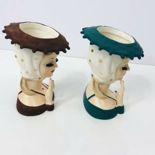 Vintage Lady Head Vase Polka Dot Scarf Hat Hand Box Japan SET OF 2 6