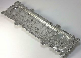 Antique Dutch 833 Silver Pen,  Change Or Trinket Tray (25cm) – C1900 (96g)