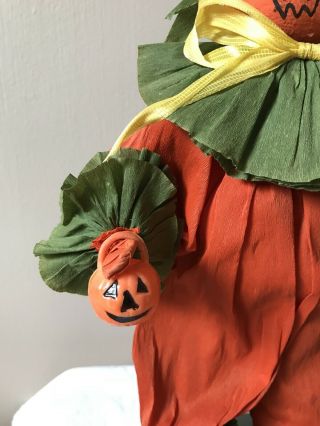 Vintage Halloween Crepe Paper Pumpkin Man Jack O ' Lantern Figure 2
