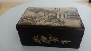 Small Chinese Vintage Wood And Mother Of Pearl Box Has Had Repair