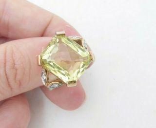 9ct Gold Diamond & Large Peridot Heavy Ring,  7.  9 Grams,  9k 375