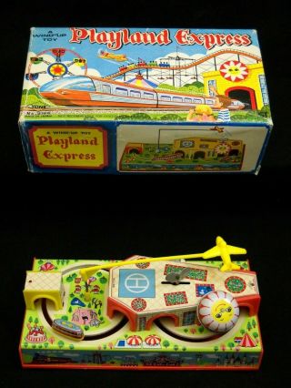 Vintage Tin Playland Express Wind - Up Toy Japan With Box