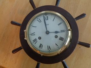 Schatz Mariner Brass & Wood 8 - Day Ships Wheel Wall Clock,  Germany