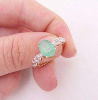 14ct Gold Emerald Diamond Ring,  Art Deco Design 14k 585