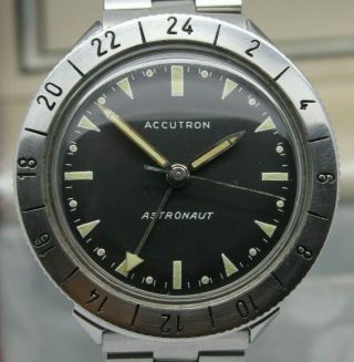 Vintage C.  1963 Bulova Accutron Astronaut Mens Steel Gmt 214 Watch Box & Bracelet