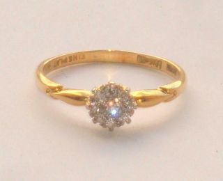 Rare Antique Art Deco 18ct Gold & Fine Platinum & Old Cut Diamond Ring