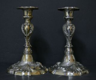 Decorative Pair Marked Spanish Solid Silver Candlesticks Rococo Style