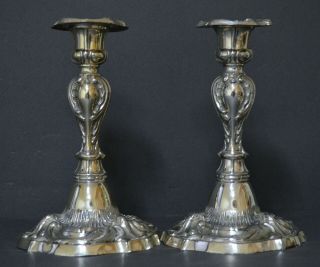 DECORATIVE PAIR MARKED SPANISH SOLID SILVER CANDLESTICKS ROCOCO STYLE 3