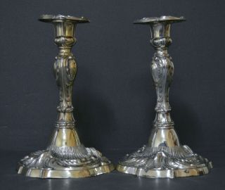 DECORATIVE PAIR MARKED SPANISH SOLID SILVER CANDLESTICKS ROCOCO STYLE 4