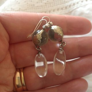 Antique,  Victorian,  Sterling Silver Rock Crystal Orb Pools Of Light Earrings