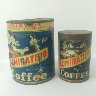 2 Antique Admiration Coffee Cans Paper Label Tin Black Mammy Houston Tx 1930s