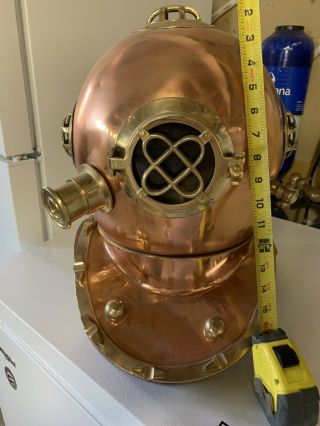 Antique Scuba Sca U.  S Navy Mark V Diving Divers Helmet W/full Wood Base Incl