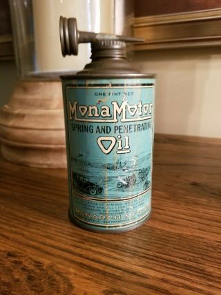 Rare 1920s Mona Motor Oil 1 Pint Can Spring Penetrating Lubrication Motorcycle
