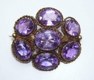 Stunning Large Antique Victorian 9ct Gold & Stone Oval Facet Amethyst Brooch Pin 4