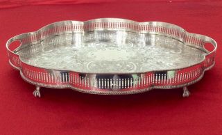 Large 17.  5” Antique Chased Silver On Copper Footed Serpentine Gallery Tray C1920 5