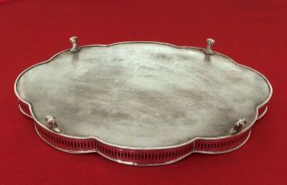 Large 17.  5” Antique Chased Silver On Copper Footed Serpentine Gallery Tray C1920 7
