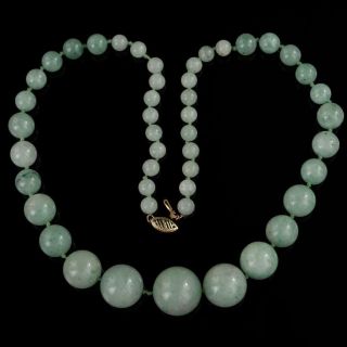 14k Gold Jadeite Jade Necklace Icy Light Green Graduated 62 Grams 20 Inch Long