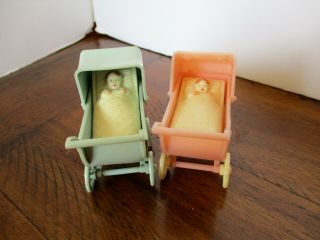 Vintage Renewal Plastic Doll Baby,  Stroller Carriage Boy & Girl Pink & Blue All