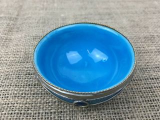 VINTAGE EASTERN MOROCCAN BLUE TORQUOISE POTTERY BOWL WITH SILVER DECORATION 3