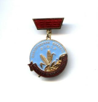 Rare Russian Soviet Badge : Excellence Of Agriculture - Best Corn Grower