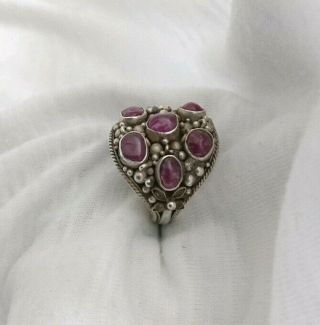 Arts and Crafts Hand Made Silver repousse work Cabouchon Ruby Ring 4