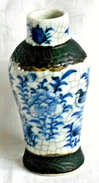 LATE C19TH CHINESE BLUE AND WHITE CRACKLE GLAZE VASE WITH BIRDS AND FLOWERS 4