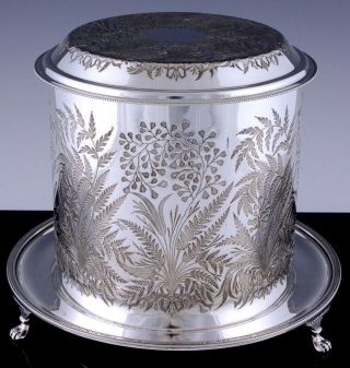 Amazingc1880 James Dixon Silver Plate Deeply Etched Biscuit Barrel Tea Caddy Jar