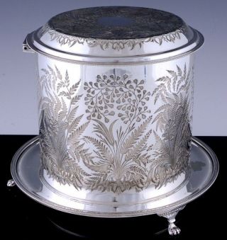 AMAZINGc1880 JAMES DIXON SILVER PLATE DEEPLY ETCHED BISCUIT BARREL TEA CADDY JAR 2