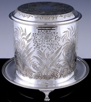 AMAZINGc1880 JAMES DIXON SILVER PLATE DEEPLY ETCHED BISCUIT BARREL TEA CADDY JAR 3