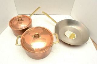 5 Pc Set Vtg Paul Revere Copper Cookware Skillet Pots Pans Lidded Kitchenware