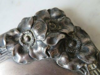 EXQUISITE Set Old Sterling Silver BRUSH & HAND MIRROR Woman Flowers Art Nouveau 7