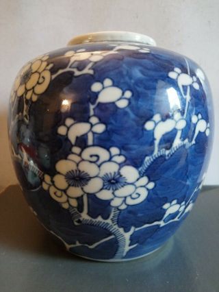 Antique 19th C.  Chinese Porcelain Large Prunus Jar.  Good Detail.  Blue Rings Mark