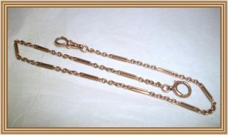 Antique 1910s English 9ct Rose Gold - Bar Link 13 " Single Albert Watch Chain Nr