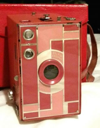 Rare - Pink/rose Kodak 2a Beau Brownie 116 Box Camera & Case - Art Deco