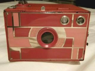 RARE - Pink/Rose Kodak 2A BEAU BROWNIE 116 Box Camera & Case - Art Deco 6