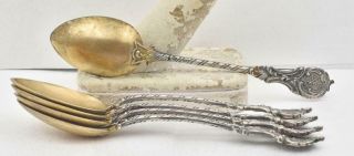 Antique 800 Silver Set of 6 Sterling Silver Gold Wash Bowl cast Demitasse Spoons 2