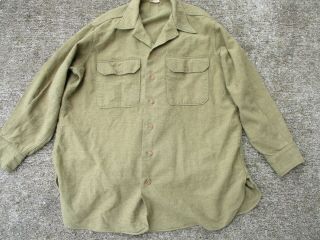Us Army Wwii Od Wool Shirt With Gas Flap,  Large Size 16 1/2 X 32