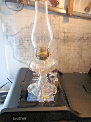 Antique Vintage 9 1/2 " /16 " Clear Pattern Glass Oil Finger Lamp