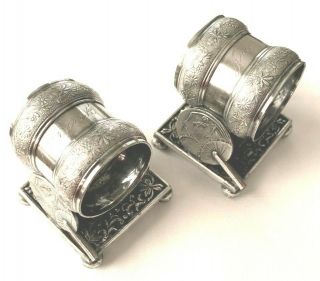 Pair 19th C.  Aesthetic Movement Meridian Silver Plate Napkin Rings W/ Butterfly