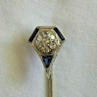 Antique 14K White Gold Stick Pin with Diamonds & Sapphires 3