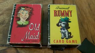 Vintage Old Maid & Animal Rummy Card Games 1950 