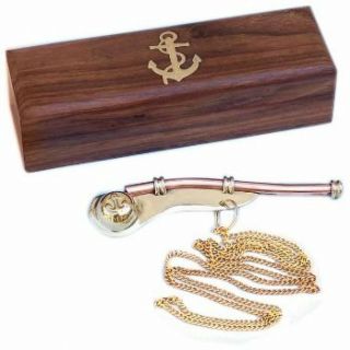 Brass Copper Boatswain Whistle w/ Box Bosun Call Pipe Nautical Maritime Whistle 2
