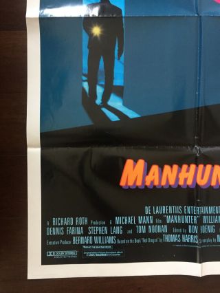 MANHUNTER 1986 AUTHENTIC VINTAGE HORROR MOVIE POSTER 27 X 41 HANNIBAL LECTER 4