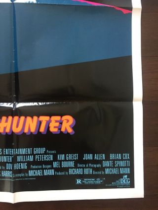 MANHUNTER 1986 AUTHENTIC VINTAGE HORROR MOVIE POSTER 27 X 41 HANNIBAL LECTER 5