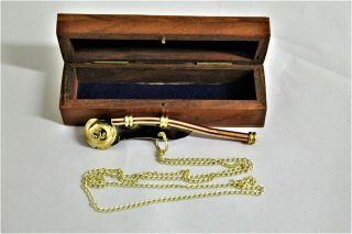 Brass / Copper Boatswain Whistle w/ Box Bosun Call Pipe Nautical Maritime 2