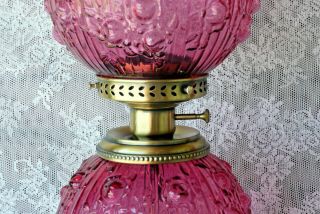 Fenton Cranberry Glass Cabbage Rose Pattern Vintage Gone With The Wind Lamp 4