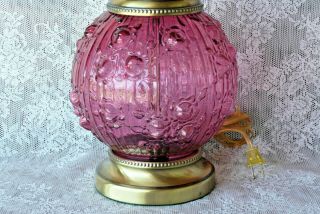 Fenton Cranberry Glass Cabbage Rose Pattern Vintage Gone With The Wind Lamp 5
