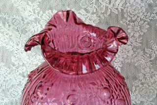 Fenton Cranberry Glass Cabbage Rose Pattern Vintage Gone With The Wind Lamp 6