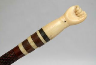 & Desirable Antique Nautical Whalers Scrimshaw Walking Stick With Fist